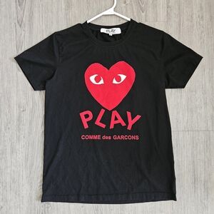 Comme des Garcons Men's Black PLAY T-Shirt with Felt Red Heart